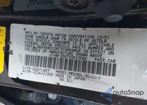 2002 Lexus Es 300 z USA, uszkodzony, nr VIN JTHBF30G725010082